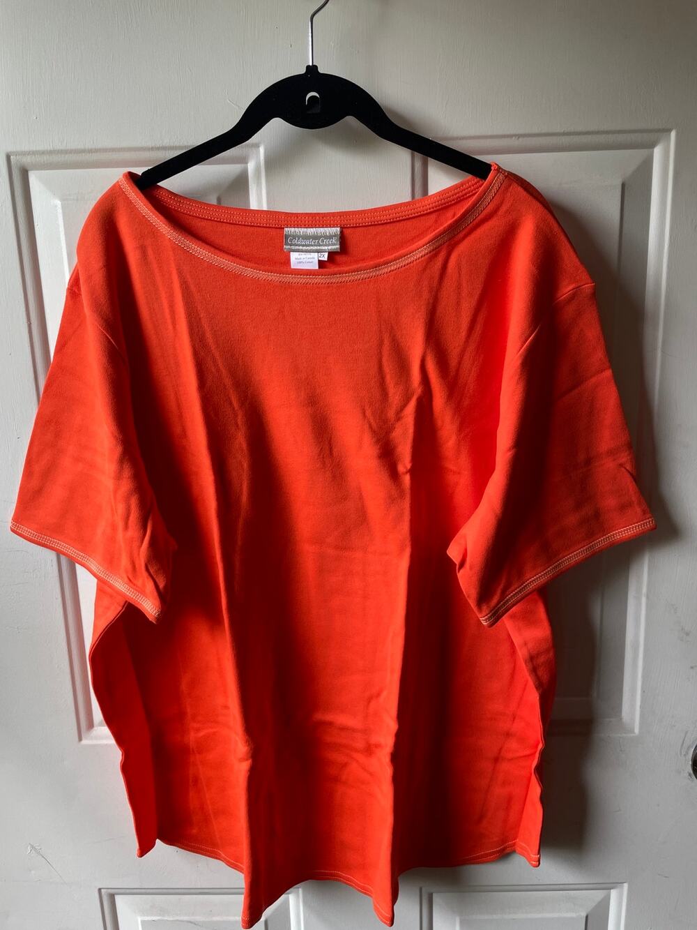 Womens Coldwater Creek Coverstitch S/S TShirt size 2x Color Orange Canada Cotton
